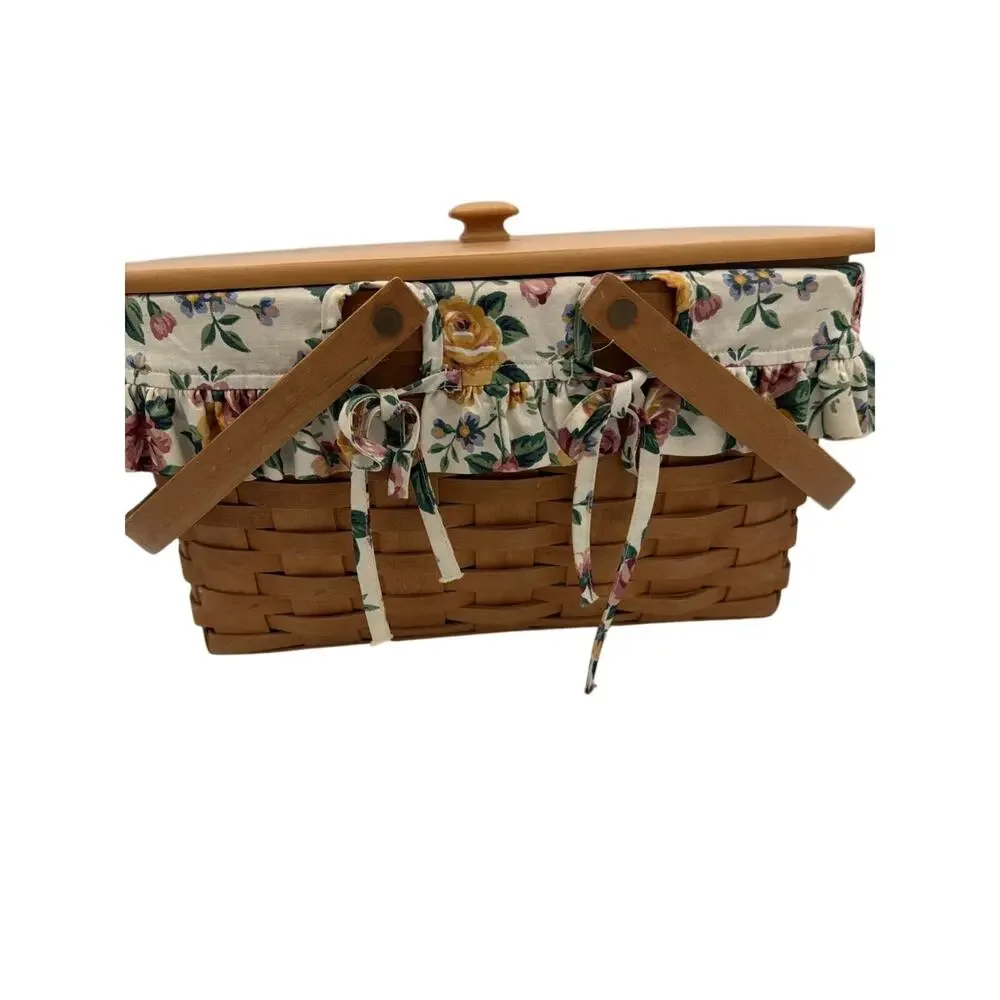 Longaberger 1995 Large Picnic Basket Cottage Combo Rare Lid Liner Protector USA